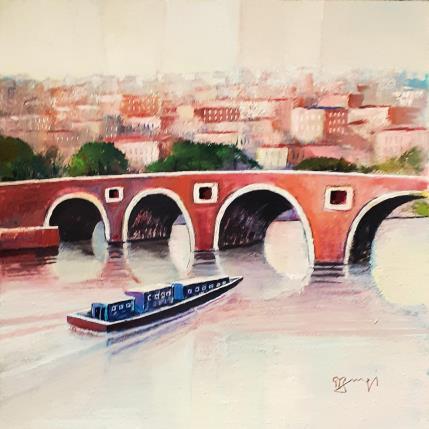 Peinture AR19 TOULOUSE, LA PENICHE BLEUE par Burgi Roger | Tableau Figuratif Acrylique Marine, Paysages, Urbain