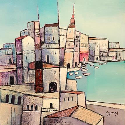 Peinture AQ135 VILLE SICILIENNE par Burgi Roger | Tableau Figuratif Acrylique Marine, Paysages, Urbain