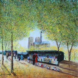 Peinture Pormenade d'automne vers Notre-Dame par Dessapt Elika | Tableau Impressionnisme Acrylique, Sable