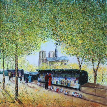 Peinture Pormenade d'automne vers Notre-Dame par Dessapt Elika | Tableau Impressionnisme Acrylique, Sable