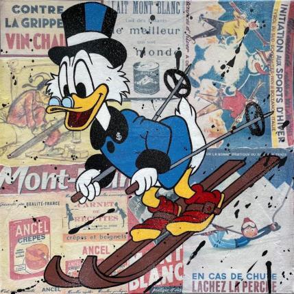 Peinture 50x50  Picsou à la montagne par Marie G.  | Tableau Pop-art Acrylique, Bois, Collage Icones Pop