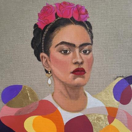 Peinture Kahlo par Rosângela | Tableau Figuratif Acrylique, Feuille d'or Portraits
