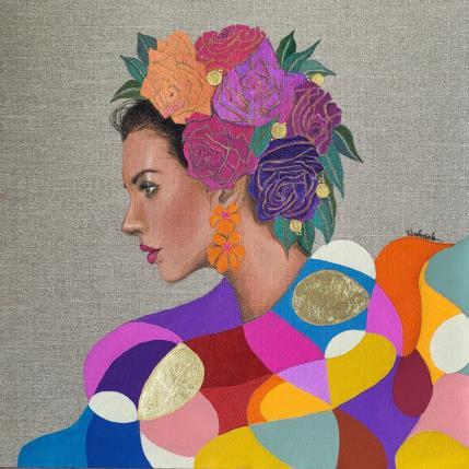 Peinture Abella par Rosângela | Tableau Figuratif Acrylique, Feuille d'or Portraits