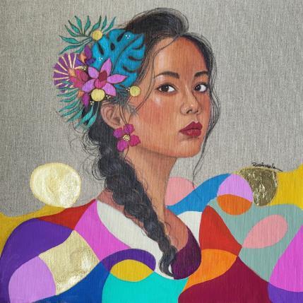 Peinture Akhara par Rosângela | Tableau Figuratif Acrylique, Feuille d'or Portraits