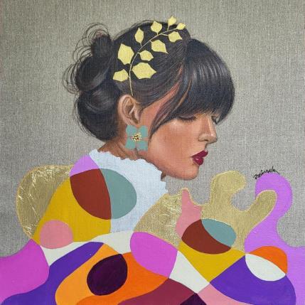 Peinture Alice par Rosângela | Tableau Figuratif Acrylique, Feuille d'or Portraits