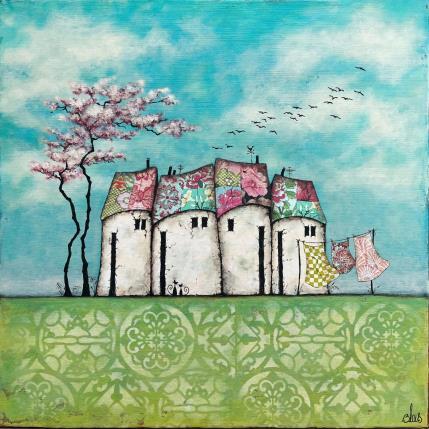 Peinture Murmure du printemps par Blais Delphine | Tableau Figuratif Acrylique, Collage Nature, Paysages