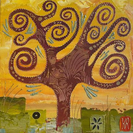 Peinture La terre  par Romanelli Karine | Tableau Figuratif Acrylique, Feuille d'or, Pastel Nature