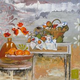 Peinture Clin d’œil à Cezanne 7  par Romanelli Karine | Tableau Figuratif Acrylique, Collage, Feuille d'or, Papier, Pastel Natures mortes