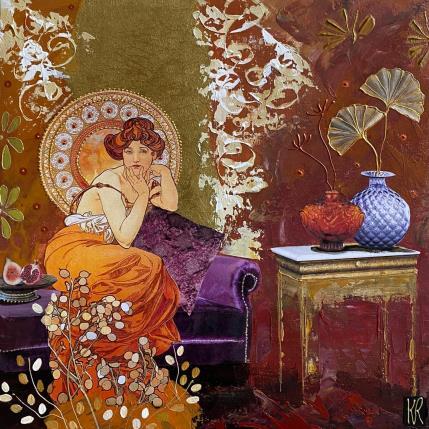 Peinture La pensée  par Romanelli Karine | Tableau Figuratif Acrylique, Collage, Feuille d'argent, Papier, Pastel, Posca Scènes de vie