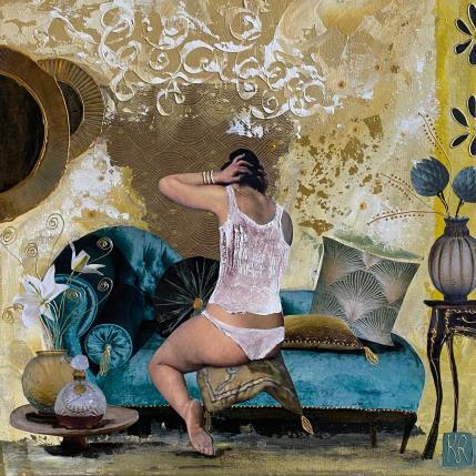 Peinture La belle histoire  par Romanelli Karine | Tableau Figuratif Acrylique, Collage Nu, Scènes de vie