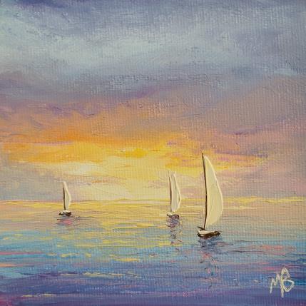 Peinture Coucher de soleil en mer par Blandin Magali | Tableau Figuratif Huile Paysages