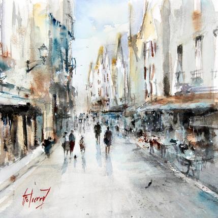 Peinture Rue du Grand Marché par Gutierrez | Tableau Impressionnisme Aquarelle Urbain