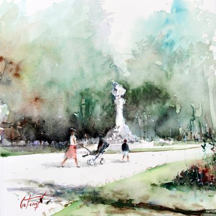 Peinture Le jardin des Prébendes par Gutierrez | Tableau Impressionnisme Aquarelle Urbain
