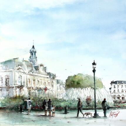 Peinture Tours - l'hôtel de ville par Gutierrez | Tableau Impressionnisme Aquarelle Urbain
