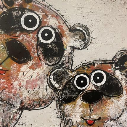 Peinture Selfie à 2 par Maury Hervé | Tableau Art Singulier Aquarelle, Encre, Pigments, Sable Animaux