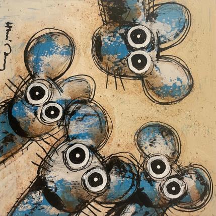 Peinture Souris bleues par Maury Hervé | Tableau Art Singulier Acrylique, Encre, Pigments Animaux