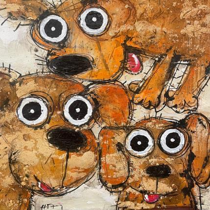 Peinture 3 dogs par Maury Hervé | Tableau Art Singulier Acrylique, Encre, Pigments, Sable Animaux