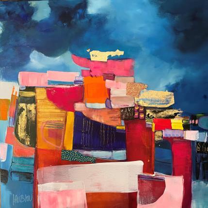 Painting Passages entre les murs by Lau Blou | Painting Abstract Acrylic, Gluing, Gold leaf, Pastel Landscapes