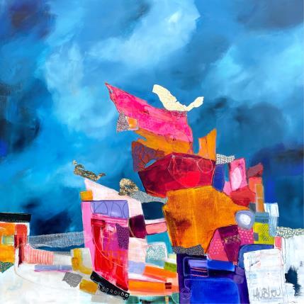 Painting Nuit de victoire by Lau Blou | Painting Abstract Acrylic, Cardboard, Gluing, Gold leaf, Pastel Landscapes