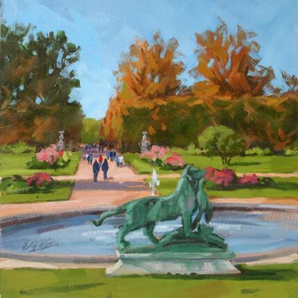 Peinture Bassin des tuileries par Elisabeth Bazin | Tableau Figuratif Aquarelle Architecture