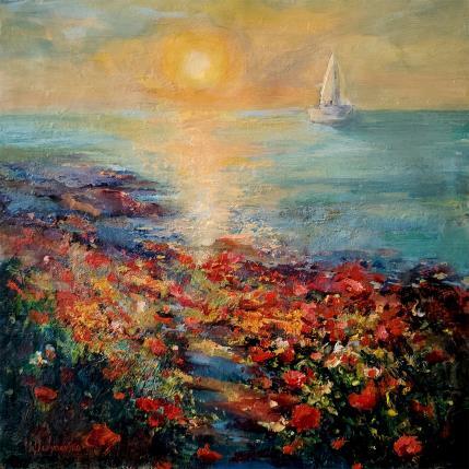 Peinture Champ de Coquelicots au Bord de la Mer par Malynovska Iryna | Tableau Impressionnisme Huile Marine