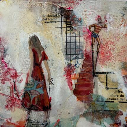 Peinture La danse des marches invisibles par Bergeron Marie-Josée | Tableau Abstrait Acrylique, Collage, Papier, Pastel