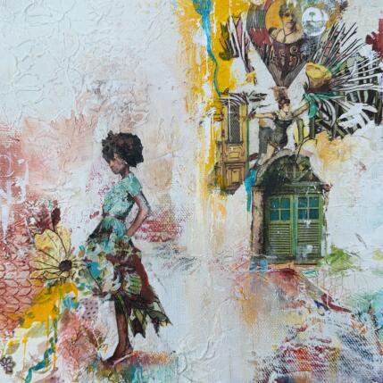 Peinture La danseuse aux pétales par Bergeron Marie-Josée | Tableau Abstrait Acrylique, Collage, Papier, Pastel, Posca