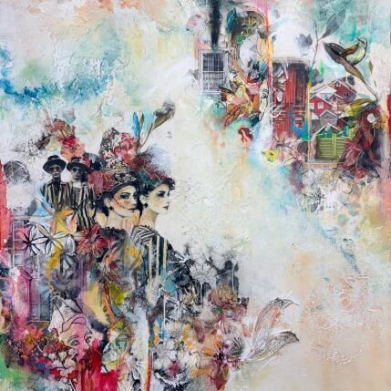 Peinture Les jumeaux et les jumelles cosmiques par Bergeron Marie-Josée | Tableau Abstrait Acrylique, Collage, Papier, Pastel