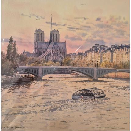 Peinture Paris, Notre Dame et Pont de Sully par Decoudun Jean charles | Tableau Figuratif Aquarelle Urbain
