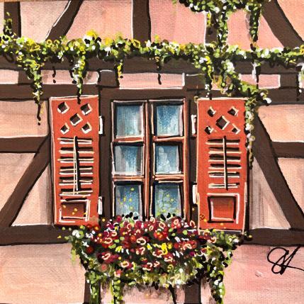 Peinture Fenêtre fleuries et colombages alsaciens par Touras Sophie-Kim  | Tableau Réalisme Acrylique Architecture
