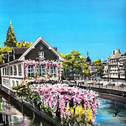 Peinture Glycine et ciel bleu strasbourgeois par Touras Sophie-Kim  | Tableau Réalisme Huile Natures mortes