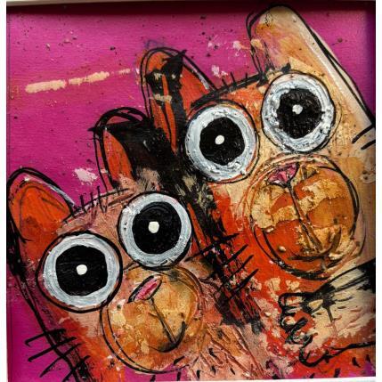Peinture Pink Kitties par Maury Hervé | Tableau Art Singulier Acrylique, Encre, Sable Animaux