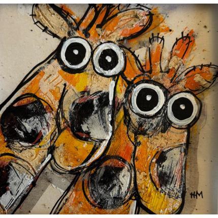 Peinture Two Giraffes par Maury Hervé | Tableau Art Singulier Acrylique, Encre, Sable Animaux