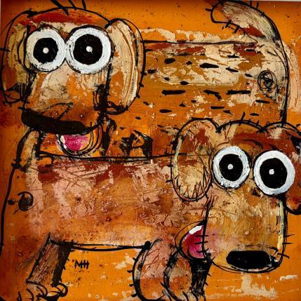 Peinture Brothers par Maury Hervé | Tableau Art Singulier Acrylique, Encre, Sable Animaux