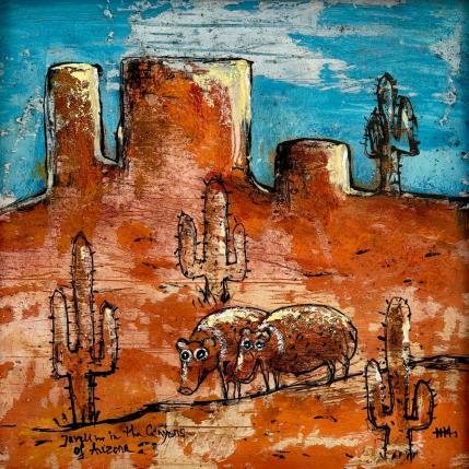 Peinture Javelinas in the Canyons par Maury Hervé | Tableau Art Singulier Acrylique, Encre, Sable Animaux