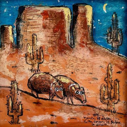 Peinture Javelinas in Arizona par Maury Hervé | Tableau Art Singulier Acrylique, Encre, Sable Animaux
