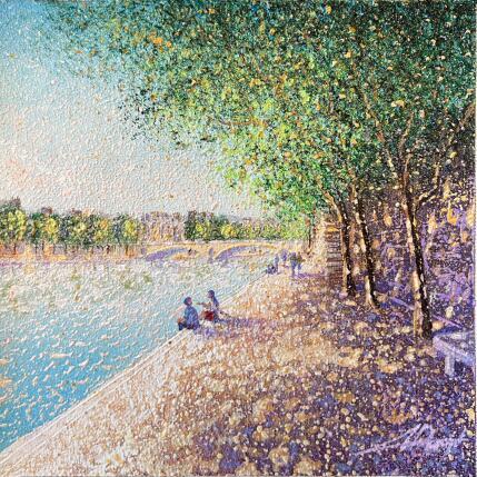 Peinture Détente en bord de Seine par Dessapt Alan | Tableau Impressionnisme Acrylique, Huile Urbain