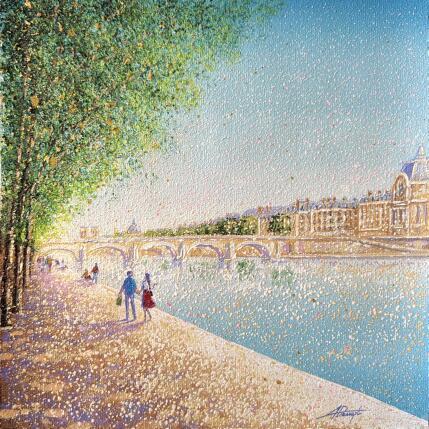 Peinture Balade en bord de Seine par Dessapt Alan | Tableau Impressionnisme Acrylique, Huile Urbain