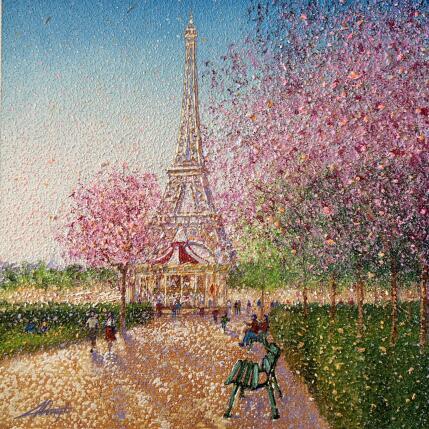 Peinture Eiffel en fleurs par Dessapt Alan | Tableau Impressionnisme Acrylique, Huile Urbain