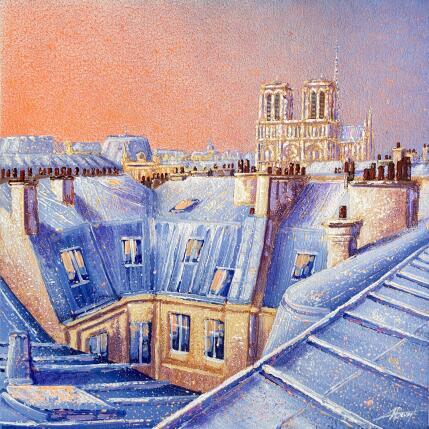 Peinture Toits parisiens  par Dessapt Alan | Tableau Impressionnisme Acrylique, Huile Urbain