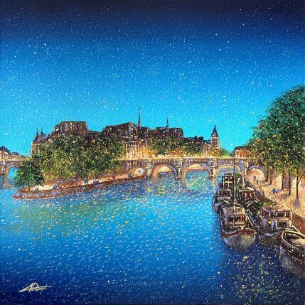 Peinture Lueurs sur la Seine  par Dessapt Alan | Tableau Impressionnisme Acrylique, Huile Urbain