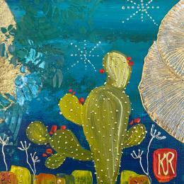 Painting Cactus II  by Romanelli Karine | Painting Figurative Acrylic, Paper, Pastel, Posca Landscapes