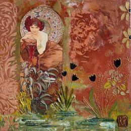 Painting By the lake  by Romanelli Karine | Painting Figurative Acrylic, Gluing, Pastel, Posca Landscapes, Life style