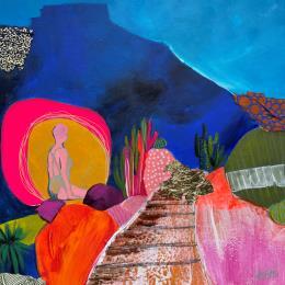 Painting Chemin de la méditation  by Lau Blou | Painting Abstract Acrylic, Gluing, Gold leaf, Pastel Landscapes