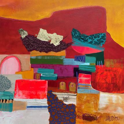 Painting La porte du désert  by Lau Blou | Painting Abstract Acrylic, Cardboard, Gluing Landscapes
