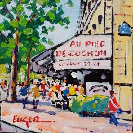 Peinture TERRASSE QUARTIER DES HALLES A PARIS par Euger | Tableau Figuratif Acrylique Scènes de vie, Société, Urbain