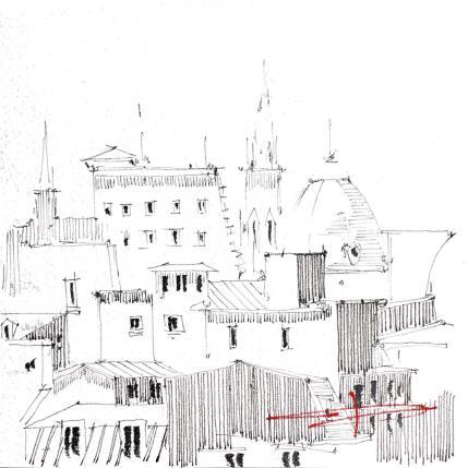 Peinture Aperçu des toits de Lille  par Bailly Kévin  | Tableau Figuratif Aquarelle, Encre Architecture, Urbain