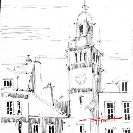 Peinture les toits et Beffroi de Lille par Bailly Kévin  | Tableau Figuratif Aquarelle, Encre Architecture, Urbain