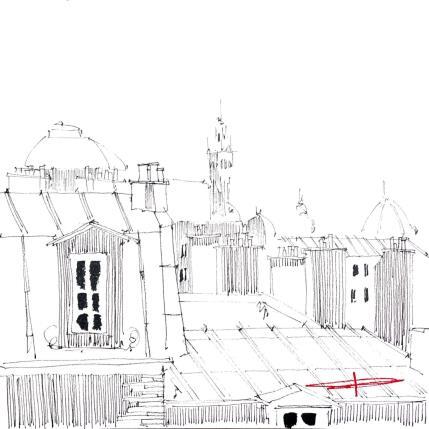 Peinture facade lilloise depuis les toits  par Bailly Kévin  | Tableau Figuratif Aquarelle, Encre Architecture, Urbain