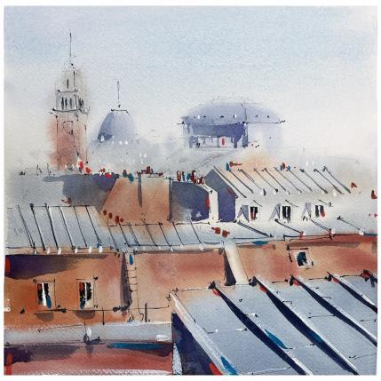 Peinture Lille depuis les toits  par Bailly Kévin  | Tableau Figuratif Aquarelle, Encre Architecture, Urbain